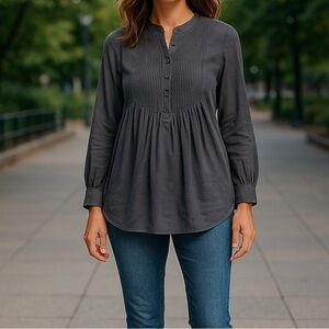 Sundance Mystic Falls Pleated Pintuck Blouse Tunic Gray Womens XSmall